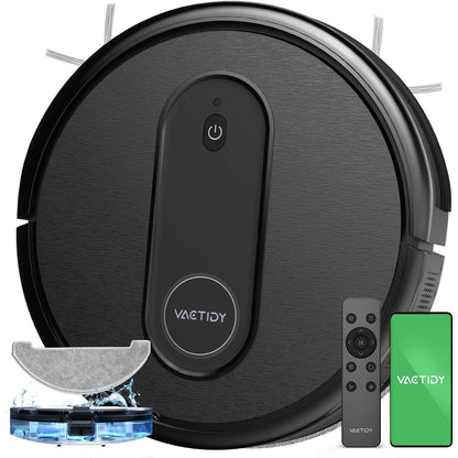 87629 - VACTIDY T7, Fshesë Robotale e Zi 2-në-1 me WiFi, Kompatibile me Aplikacion/Alexa/Siri/Google/IFTTT, Rezervuar Uji, për Pastrimin e Qilimave dhe Dyshemeve nga Qimet e Kafshëve Shtëpiake