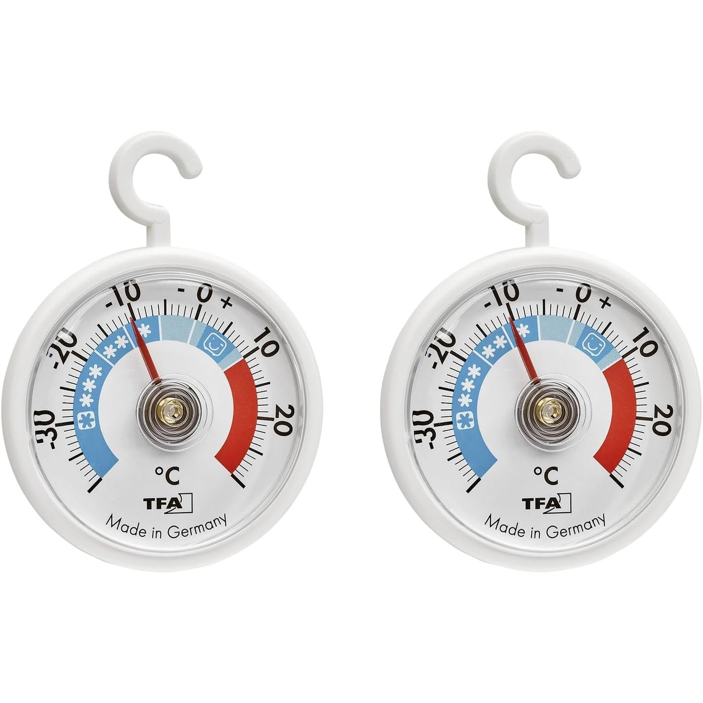 288484 - TFA DOSTMANN Termometër analog frigoriferi me grep, set prej 2 copësh, 95.1036, kontrolli i temperaturës deri në -40°C, i bardhë