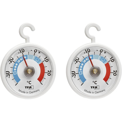 288484 - TFA DOSTMANN Termometër analog frigoriferi me grep, set prej 2 copësh, 95.1036, kontrolli i temperaturës deri në -40°C, i bardhë