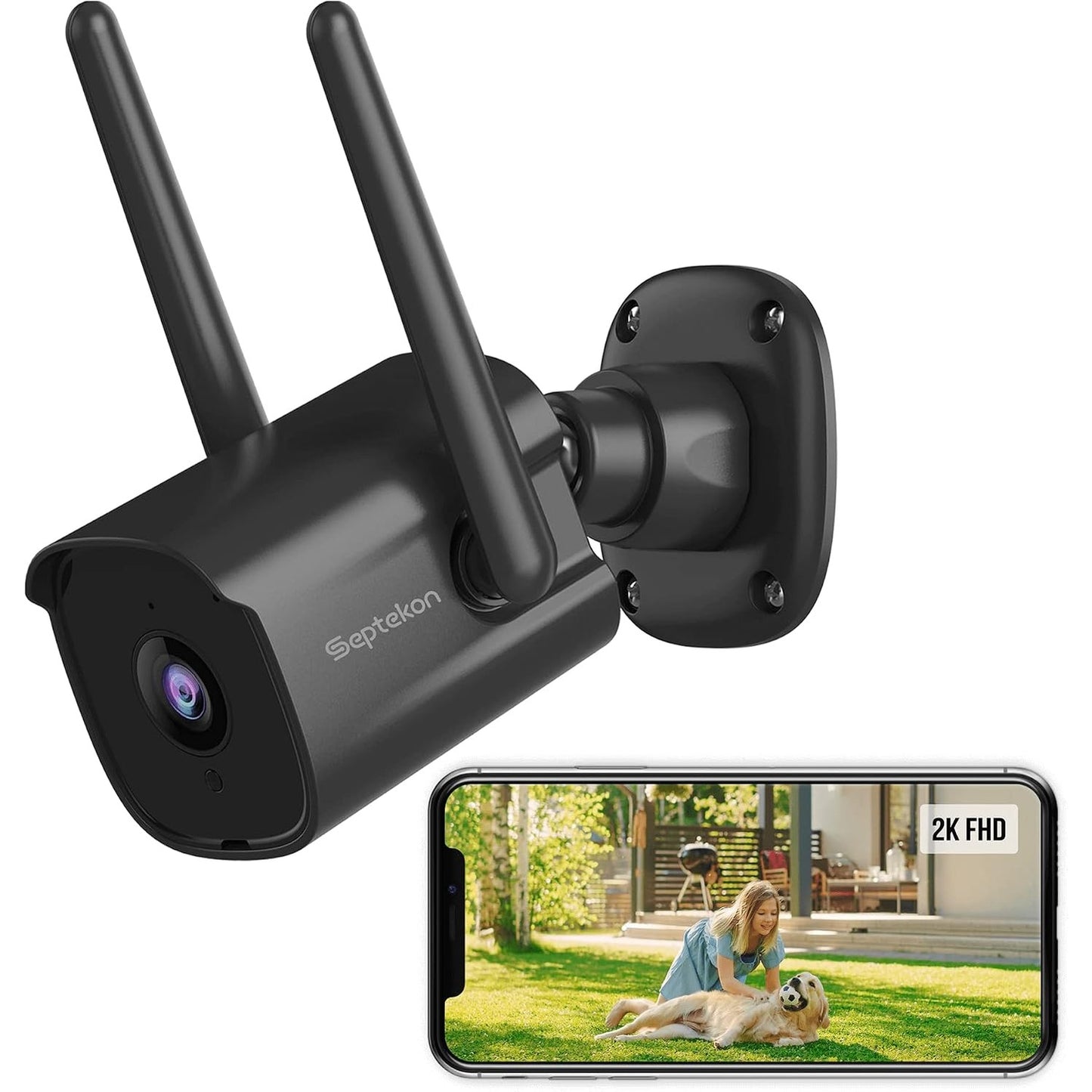 293809 - SEPTEKON Kamera Sigurie për Jashtë, CCTV, 2K WiFi, IP66, Rezistent ndaj Ujit, Shikim Natën, E Zezë - P30i
