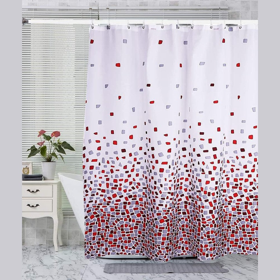 224420 - VIROSA Perde dushi me model mozaiku, 180 x 180 cm, rezistente ndaj mykut, 100% poliester, mozaik i kuq