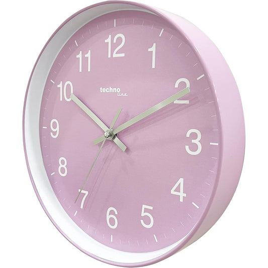 136838 - TECHNOLINE WT7530 Orë Muri Analogike me Mekanizëm Kuarci pa Tik-Tak, 25cm, Rozë dhe e Bardhë