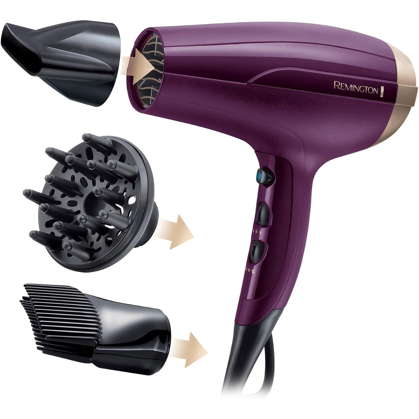 316796 - REMINGTON D5219 Tharëse flokësh Ionic 2300 W, Set me Grykë Stilimi, Difuzues, Përforcues Rrënjësh, 3 Cilësime Ngrohjeje, 2 Cilësime Ventilatorit, Ftohje