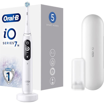 301554 - ORAL-B Furçë dhëmbësh elektrike iO 7n, e bardhë, rikarikueshme, teknologji magnetike, ekran bardhë e zi, 1 kokë furçe, 1 kuti udhëtimi premium