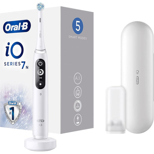 301554 - ORAL-B Furçë dhëmbësh elektrike iO 7n, e bardhë, rikarikueshme, teknologji magnetike, ekran bardhë e zi, 1 kokë furçe, 1 kuti udhëtimi premium