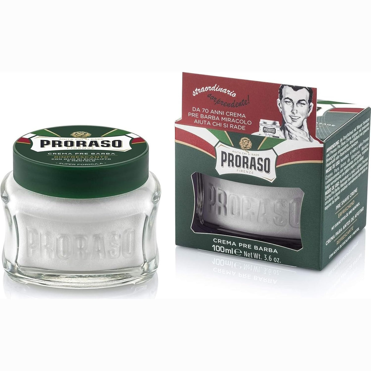 297540 - PRORASO Krem Para Rroje, 100 ml, Krem Freskues me Vaj Eukalipti dhe Mentol, Prodhuar në Itali, Jeshile