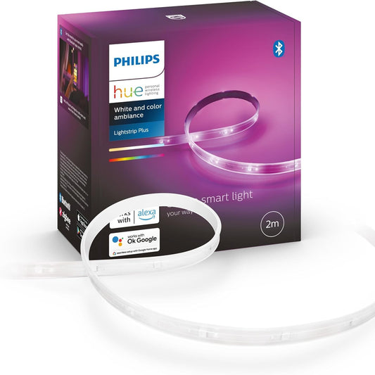 204163 - PHILIPS Hue Set Shirit Dritësh Plus Baza 2m - I Zgjerueshëm, Dritë LED e Qëndrueshëm, e Bardhë dhe e Ngjyrosur, I Errësueshëm, Lidhje Bluetooth ose Hue Bridge, Kompatibile me Alexa dhe Google Home