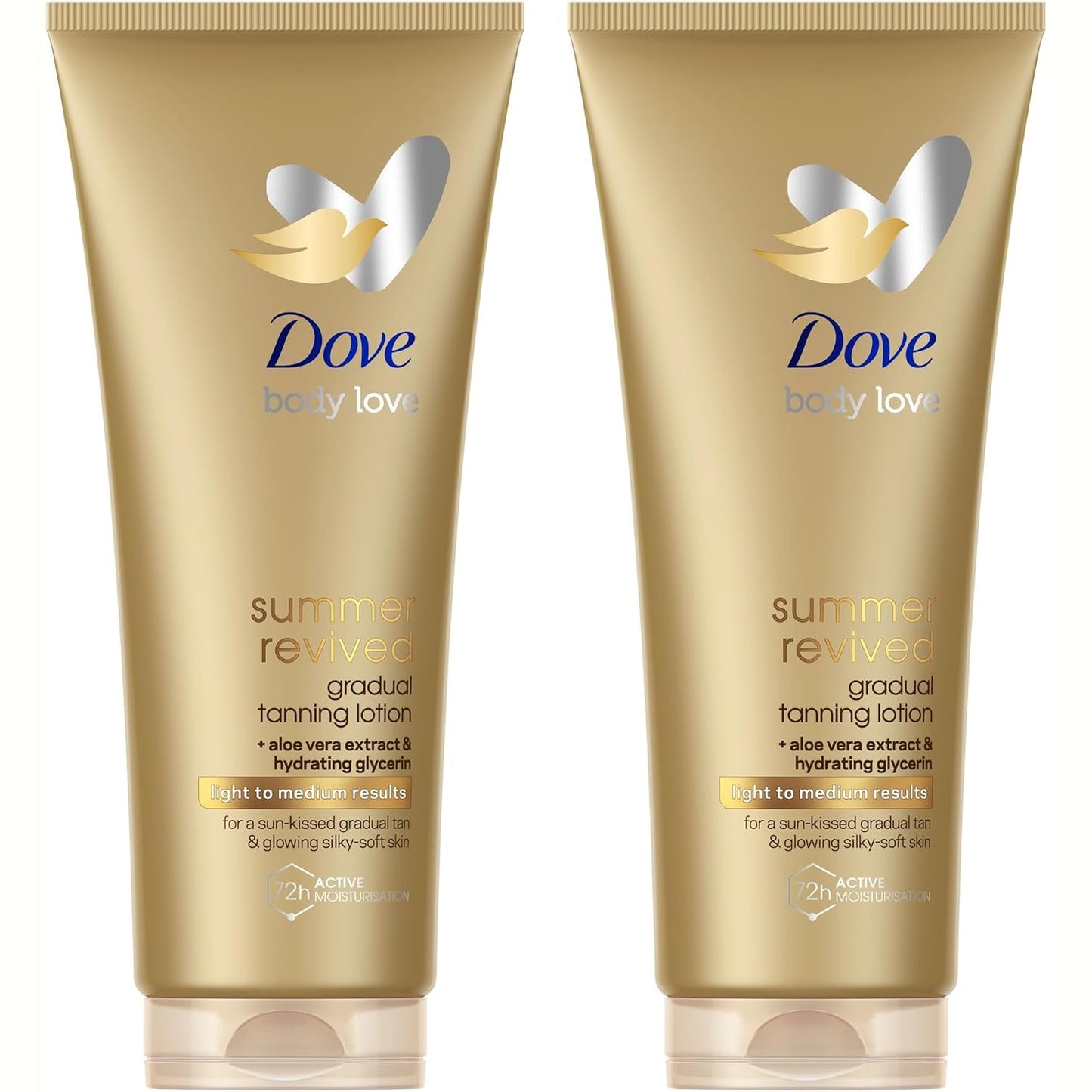275831 - DOVE Locion Vetë-Nxirës Summer Revived 2 x 200 ml, për lëkurë mesatare dhe të errët, nxirje graduale, hidratim 72H, me ekstrakt aloe vera dhe glicerinë