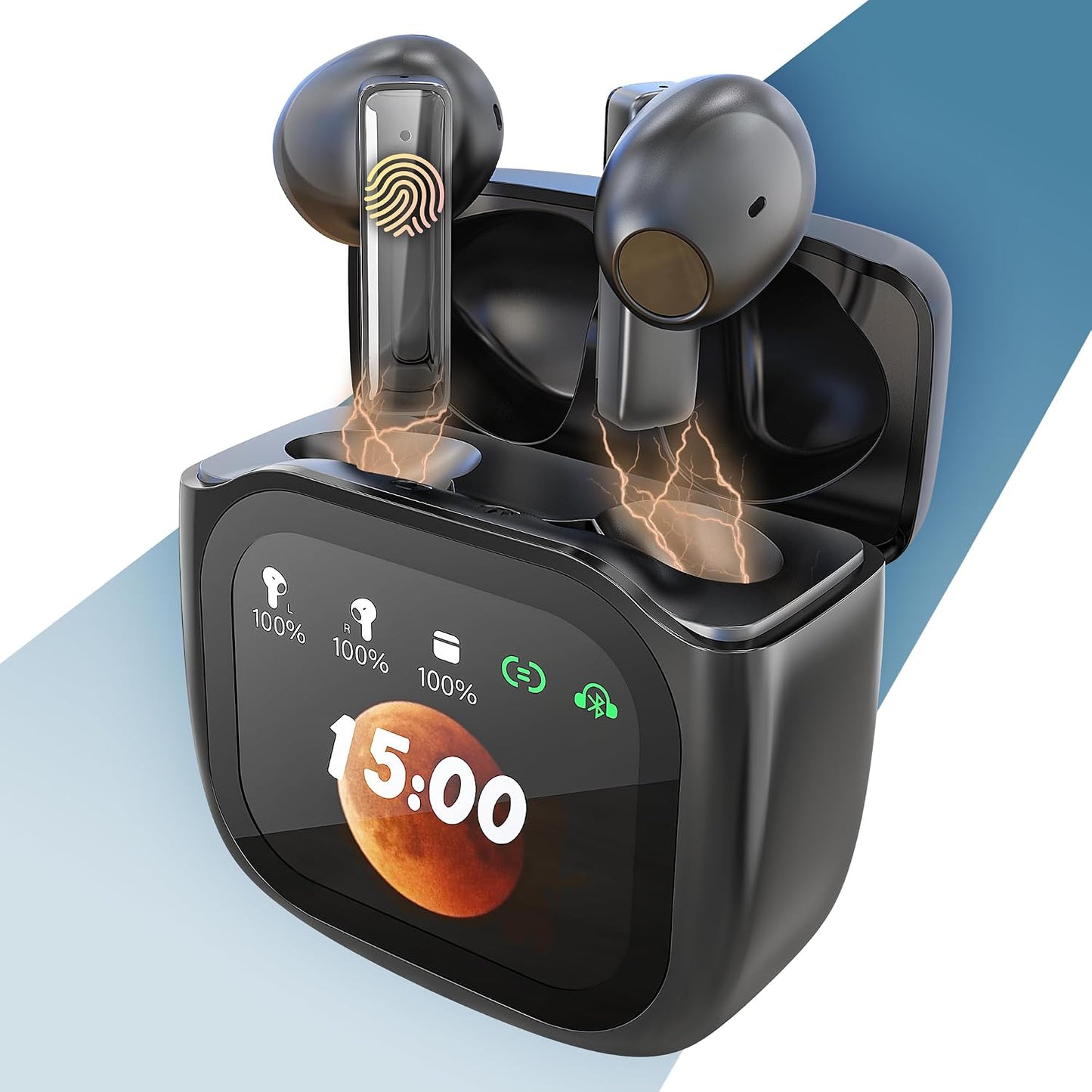266603 - PORTENTUM Kufje pa tel Bluetooth me ekran prekje LED, Reduktim zhurme ENC, BT 5.4, 50 orë luajtjeje, USB-C