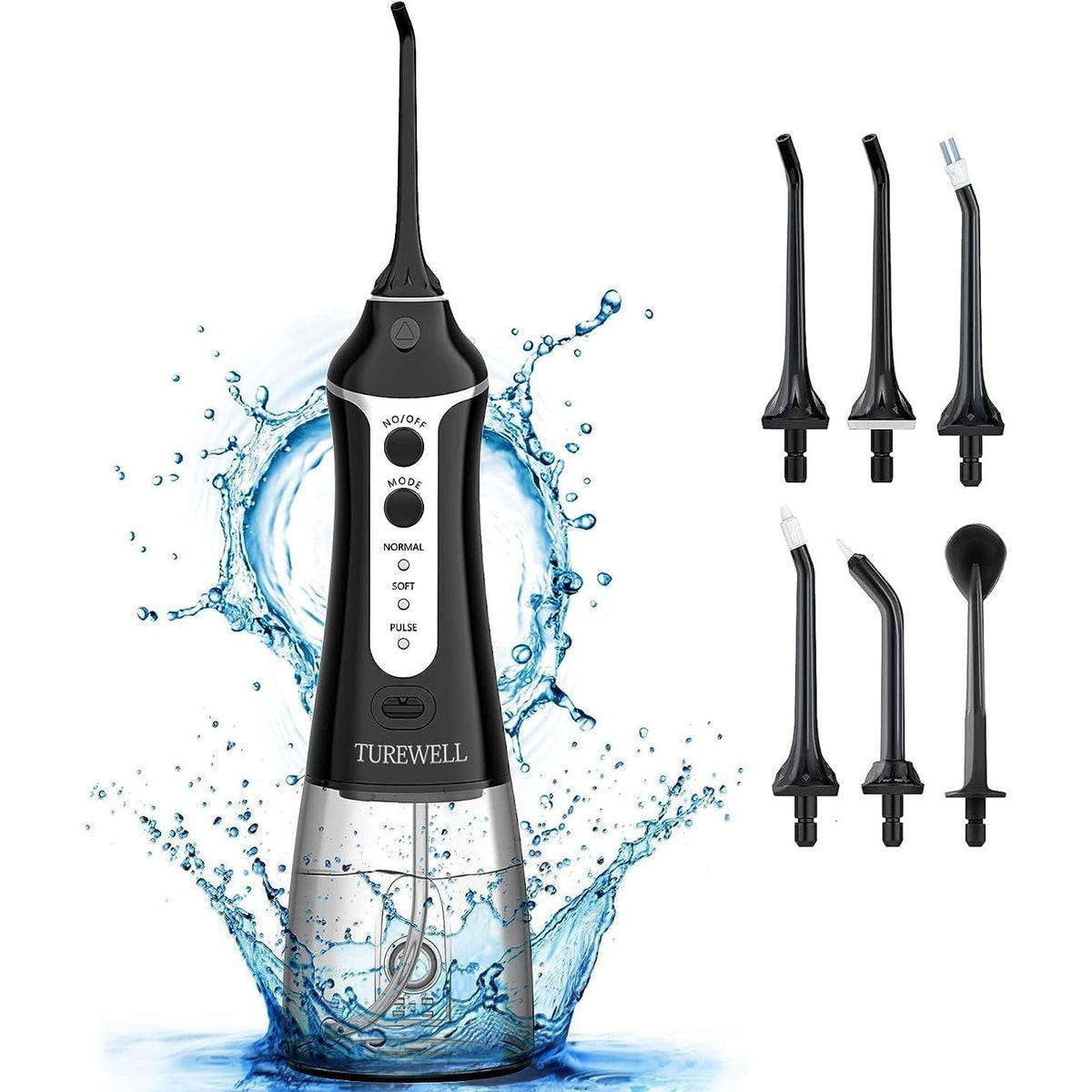 300827 - TUREWELL Ujitës Oral për Flint Dentar, Pa Kabllo, 300 ml, Portativ, IPX7, 3 Mënyra, Ujitës Oral pa Kabllo për Dhëmbë/Aparate Oral