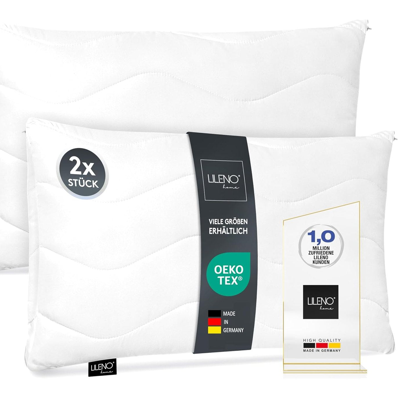 198140 - LILENO HOME - Set Jastëkësh 40x60cm (2 copë), të Lavejshëm në 95°C, Oeko-Tex, Prodhuar në Gjermani - Jastëk i Rregullueshëm dhe Miqësor ndaj Alergjive, pa Erë, Jastëk i Butë për Lëkurën