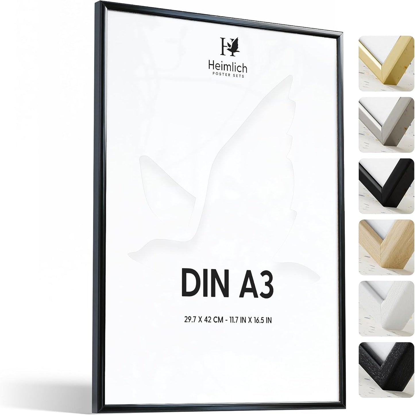 224830 - HEIMLICH® - KORNIZË FOTOJE - A3 29.7 X 42 CM, ALUMINI, E ZEZË - KORNIZA POSTERI - VETËM MONTIM NË MUR