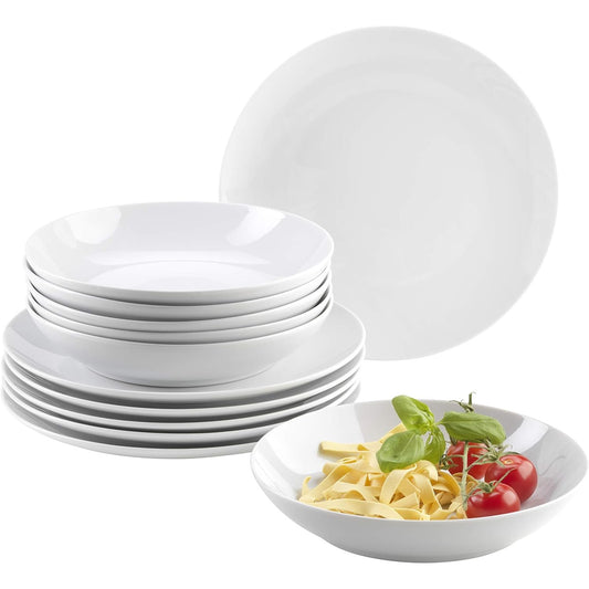 175420 - MÄSER BARCA Seti i Enëve të Darkave për 6 Persona, Set me 12 Pjesë, Porcelan, i Bardhë