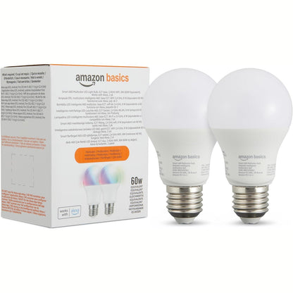 185291 - AMAZON BASICS Llambë LED Inteligjente Shumëngjyrëshe, Prizë E27, 8W (Ekuivalente me 60W), Funksionon Vetëm me Alexa, Pako me 2