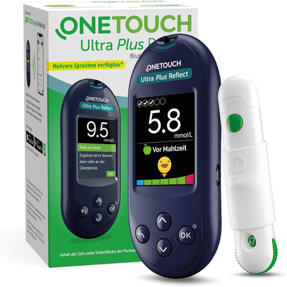 290108 - ONETOUCH Matësi i glukozës në gjak Ultra Plus Reflect®, 1 metër, 10 shirita testimi, 10 lanceta, 1 pajisje lancimi, 1 kuti, 1.5 mmol/L