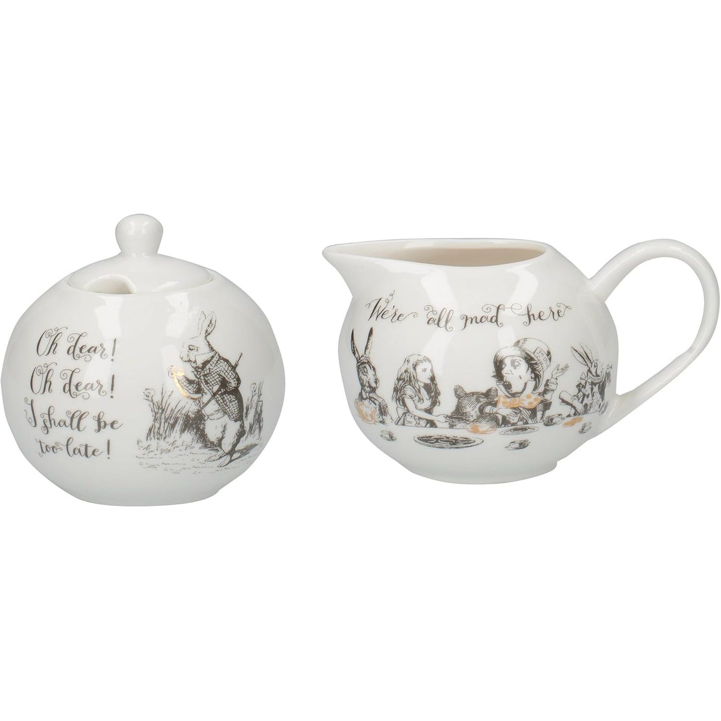 250734 - V&A Tas sheqeri dhe enë qumështi Alice in Wonderland, porcelan i hollë, në kuti dhurate luksoze