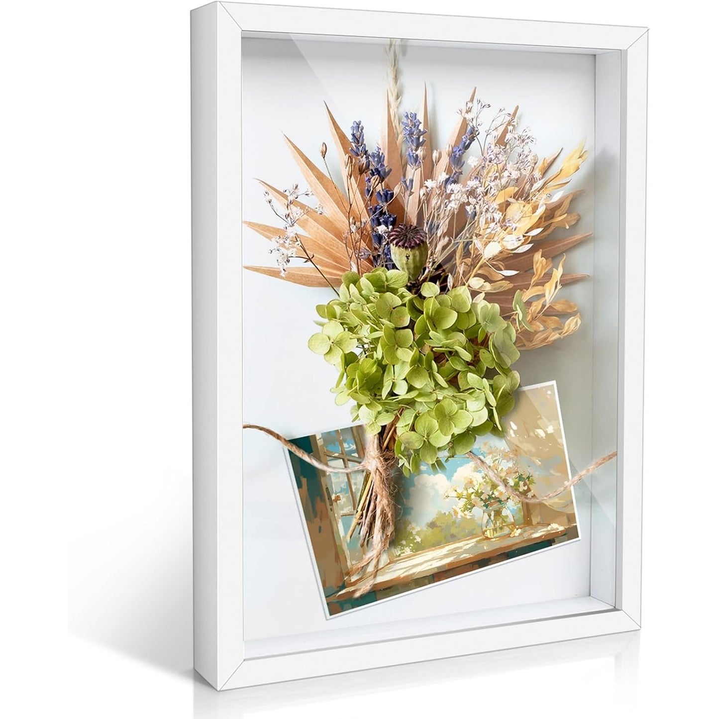 185966 - ROMON Kornizë 3D me Hije të Thellë, Dimensione 31.5x23cm, Mundësi E Vendosjes së Objekteve Fotografike deri në 3cm, Material Akrilik Transparent, E Përshtatshme për Lule Suvenire, Ngjyrë e Bardhë