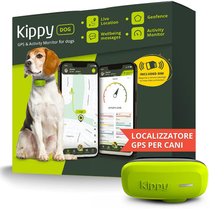 309757 - KIPPY DOG | GPS për Qen – Gjurmues GPS i papërshkueshëm nga uji për qen, fiksohet në jakë – Gjurmues aktiviteti dhe shëndeti për qenin tuaj, me gardh virtual dhe njoftime – Jeshile