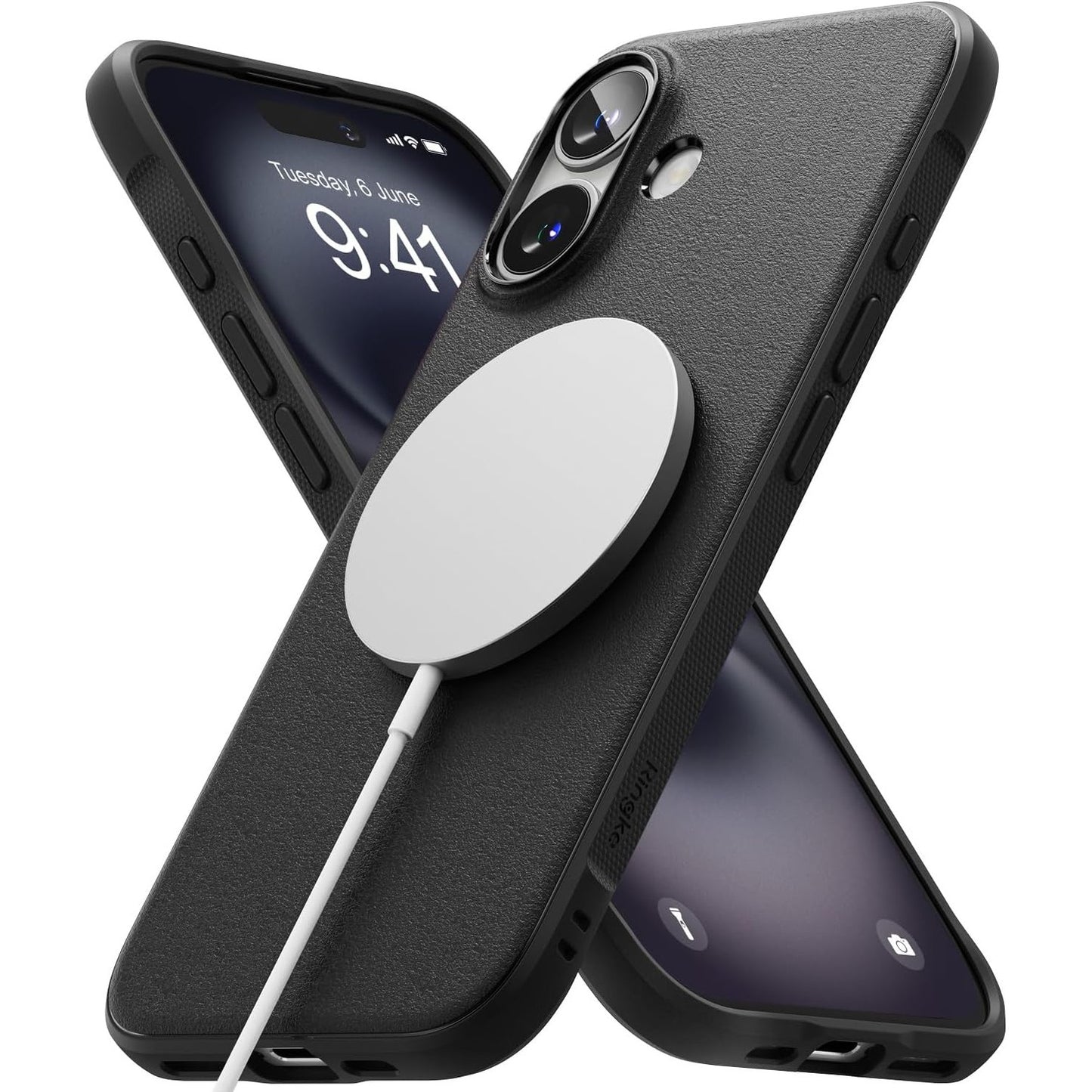 268872 - MBROJTËSE RINGKE PËR IPHONE 16: Magnetike, jo-rrëshqitëse, rezistente ndaj goditjeve, ultra e hollë, e butë, e zezë.
