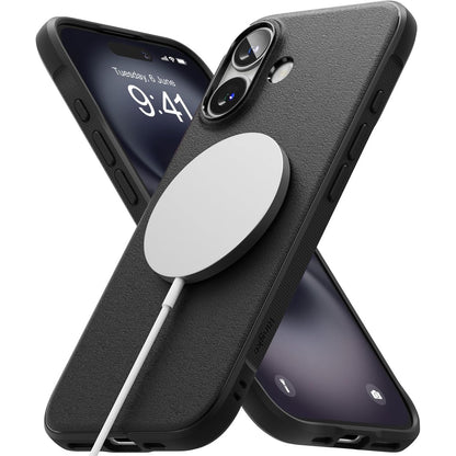 268872 - MBROJTËSE RINGKE PËR IPHONE 16: Magnetike, jo-rrëshqitëse, rezistente ndaj goditjeve, ultra e hollë, e butë, e zezë.