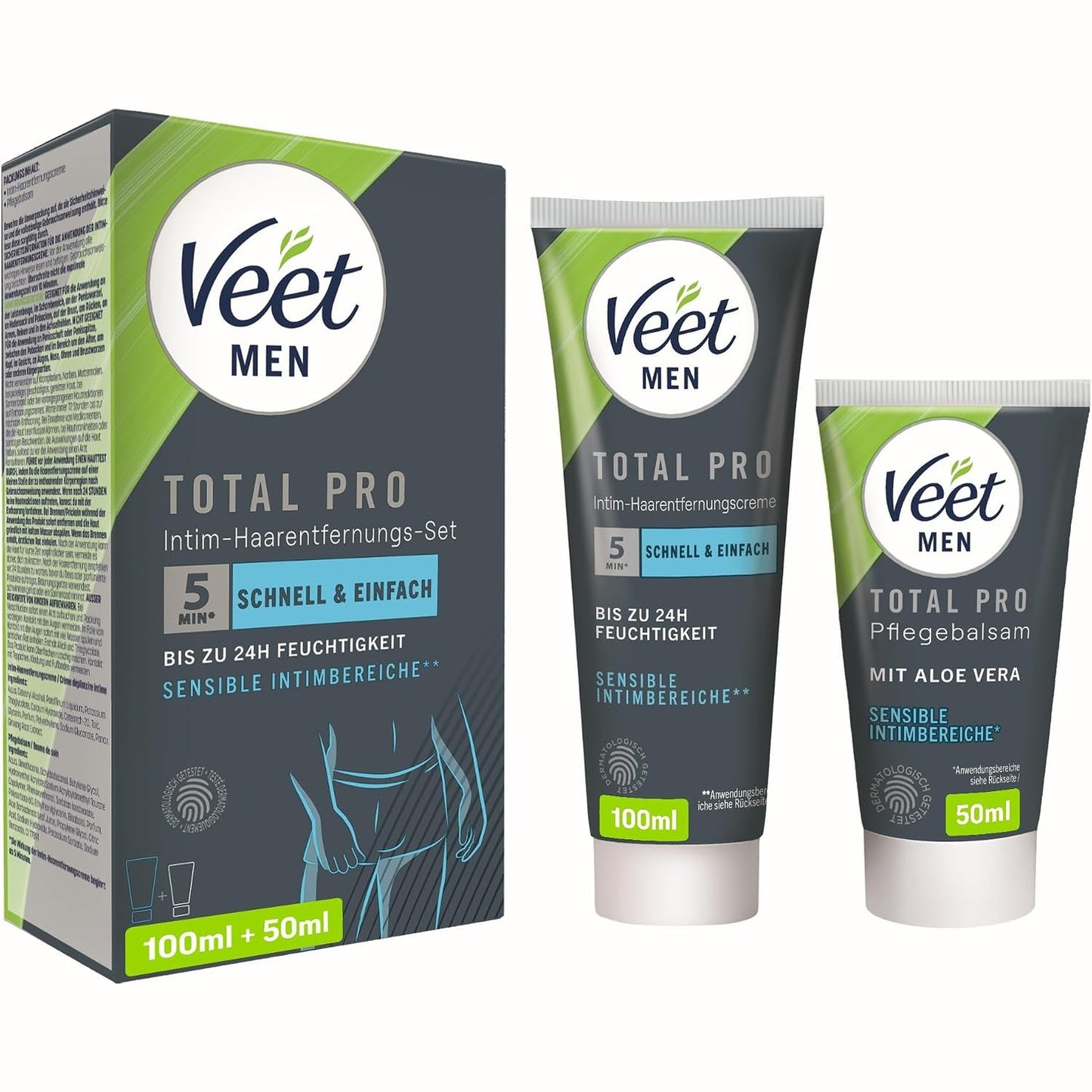 318271 - VEET Set për depilim intim Men - Krem për depilim në zonën intime, për meshkuj - tub 100 ml dhe balsam kujdesi 50 ml