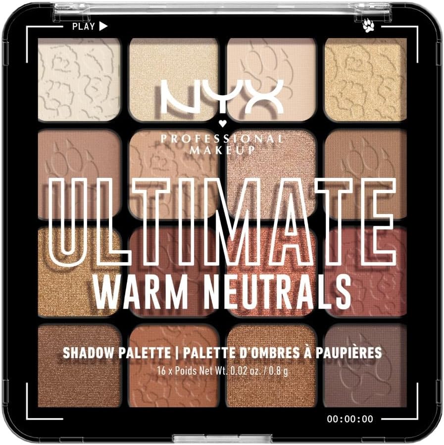 302269 - NYX PROFESSIONAL MAKEUP PALETA E HIJES DHE EYESHADOW ULTIMATE SHADOW, 16 NGJYRA, PËRFUNDIM INTENS DHE QËNDRUESHËM, FORMULË VEGANE PA PËRBËRËS ME RRJEDHË SHTAZORE, NGJYRË NEUTRALE TË NGROHTA