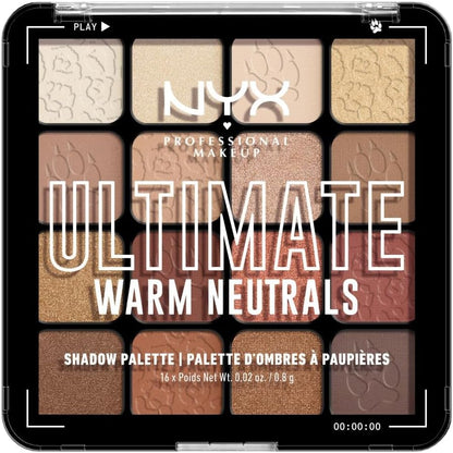 302269 - NYX PROFESSIONAL MAKEUP PALETA E HIJES DHE EYESHADOW ULTIMATE SHADOW, 16 NGJYRA, PËRFUNDIM INTENS DHE QËNDRUESHËM, FORMULË VEGANE PA PËRBËRËS ME RRJEDHË SHTAZORE, NGJYRË NEUTRALE TË NGROHTA