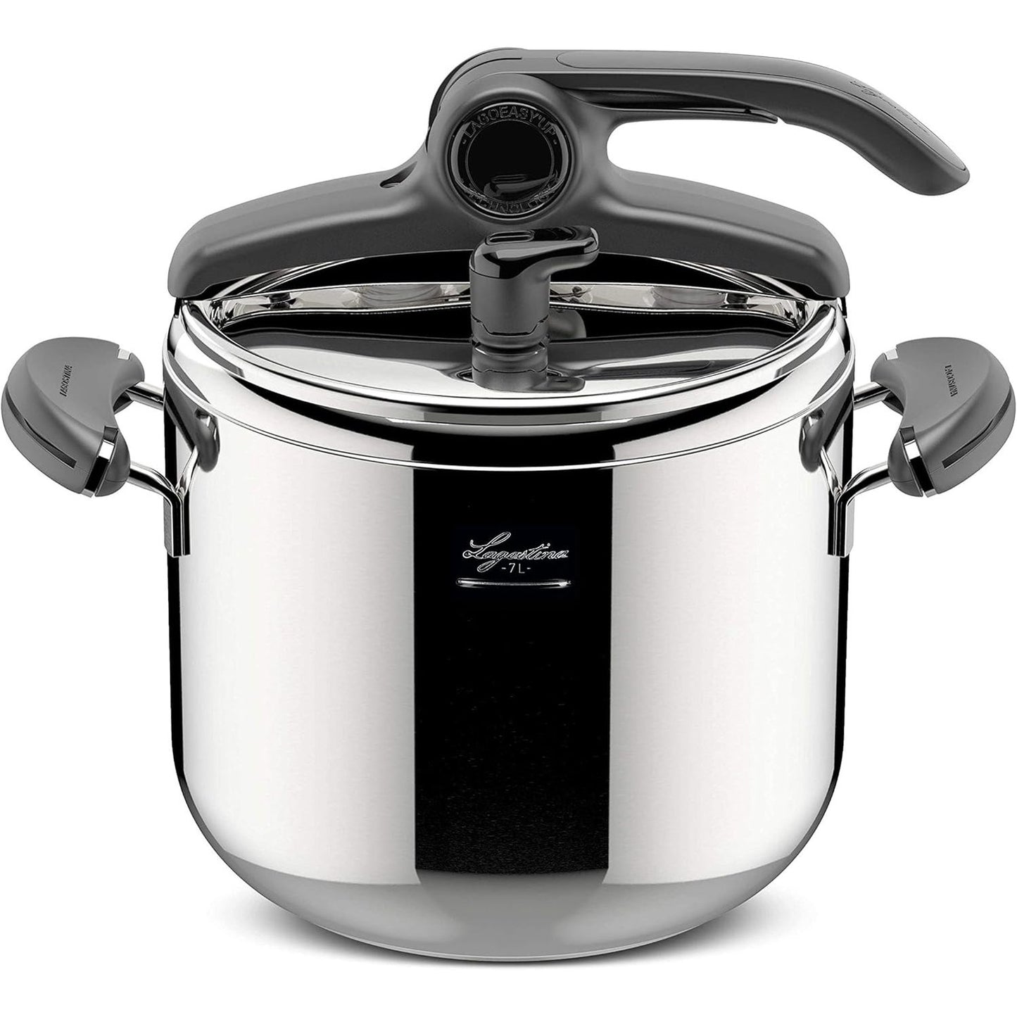 217071 - LAGOSTINA Tenxhere me presion prej çeliku inox Mia Lagoeasy'UP 7L, diametër 22cm, e pajtueshme me sobë me induksion dhe gaz, kapak që hapet lehtë, bazë Irradial Plus me 3 shtresa, e sigurt për lavastovilje