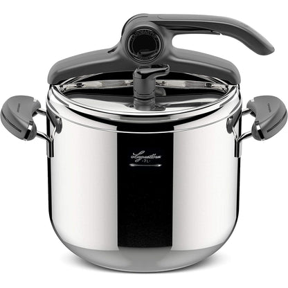 217071 - LAGOSTINA Tenxhere me presion prej çeliku inox Mia Lagoeasy'UP 7L, diametër 22cm, e pajtueshme me sobë me induksion dhe gaz, kapak që hapet lehtë, bazë Irradial Plus me 3 shtresa, e sigurt për lavastovilje