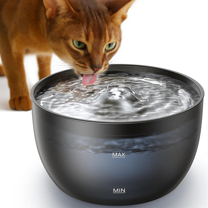 223611 - FEELNEEDY Shatërvan uji për mace 3L me filtër karboni të aktivizuar, Tas uji prej çeliku inox, Rezervuar uji transparent, i zi