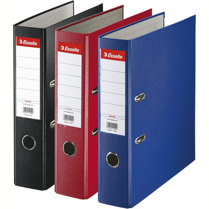 267149 - ESSELTE Dosje me levë Essentials, Pako me 3 copë, Kurriz 75 mm, A4, PP, Blu, E zezë dhe E kuqe, 628327