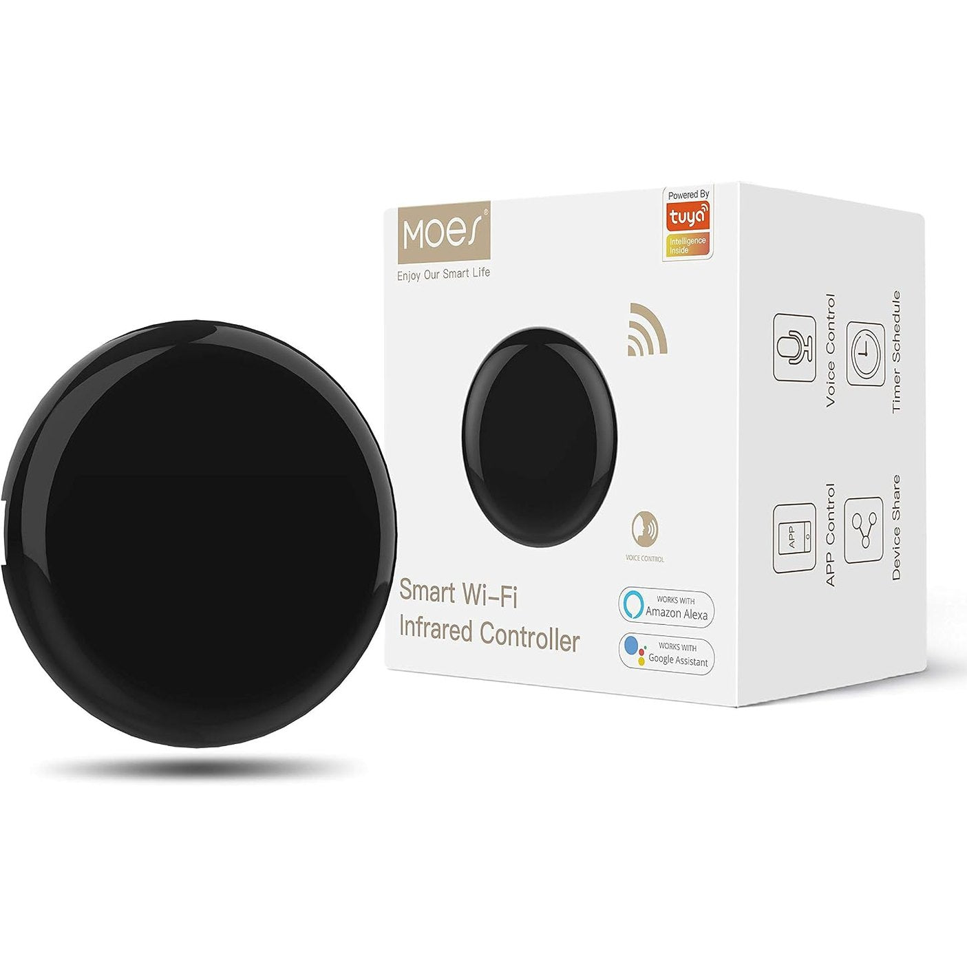 268666 - MOES Telekomandë WiFi Alexa Pajisje Smart Life Përsëritës IR, Qendër Kontrolli me Infra të Kuqe, Kontroll me Zë dhe Aplikacion Smart Life/Tuya, Kompatibël me Amazon Echo dhe Google Home, Nuk Kërkohet Bateri