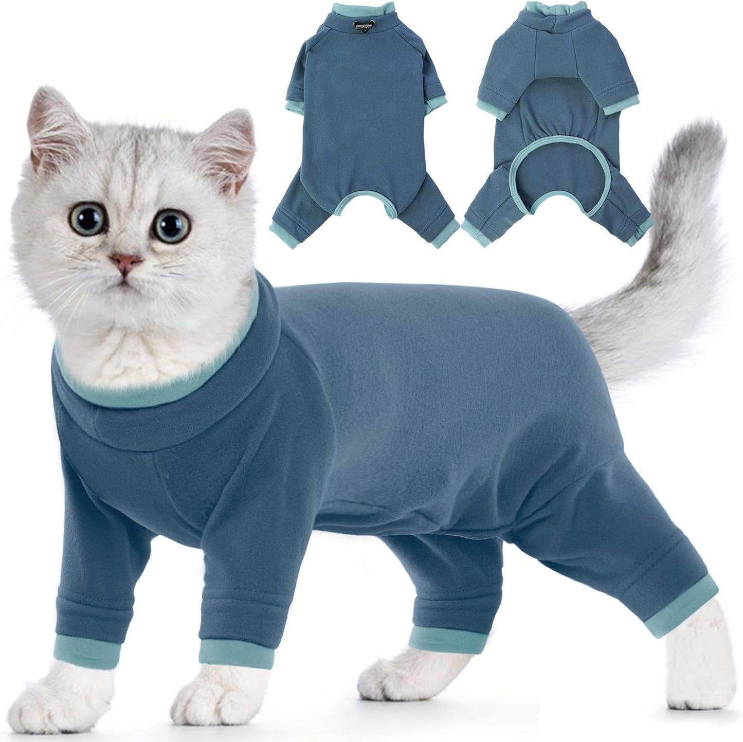 257211 - KOSTUM TRUPI PËR MACE XL - VESHJE ME MËNGË TË GJATA - PËR MACET SPHYNX - KOSTUM JUMPSUIT PËR MACE - OP - KUNDËR LËPIRJES - BLU GRI - XL
