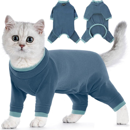 257211 - KOSTUM TRUPI PËR MACE XL - VESHJE ME MËNGË TË GJATA - PËR MACET SPHYNX - KOSTUM JUMPSUIT PËR MACE - OP - KUNDËR LËPIRJES - BLU GRI - XL