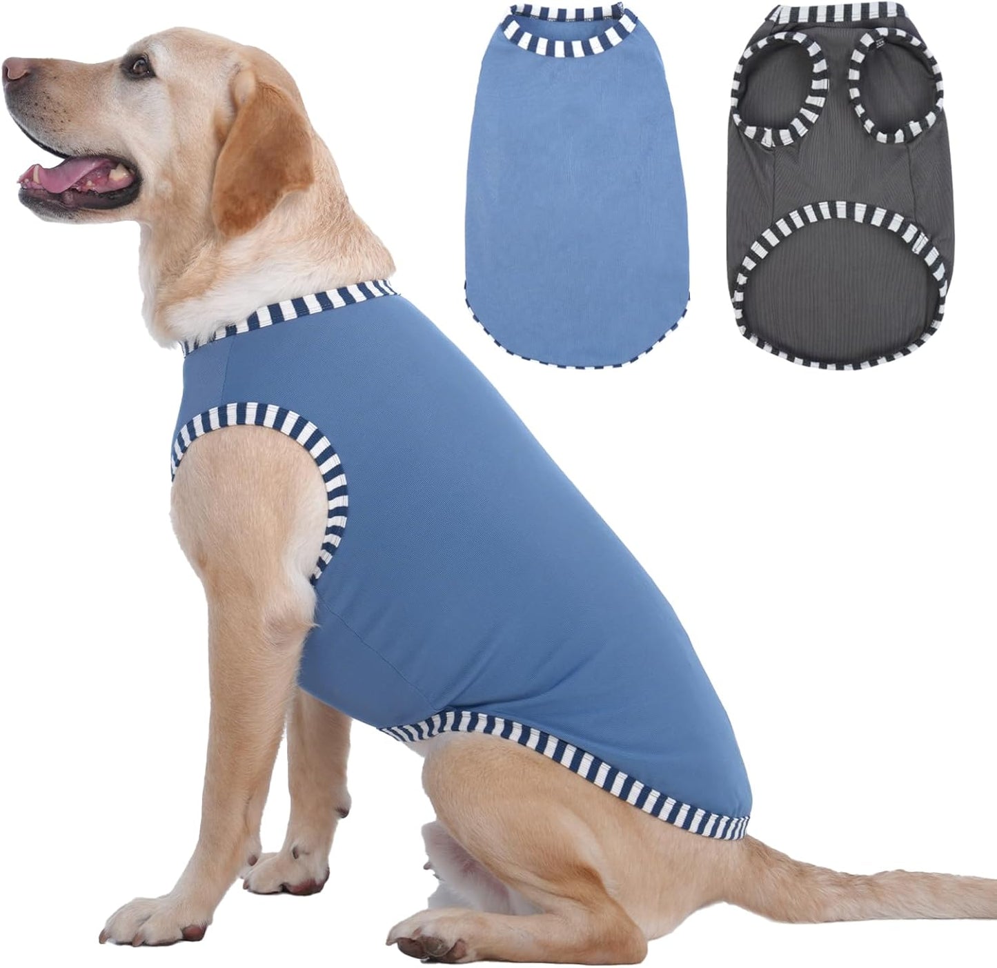246502 - KATZINST Bluza me 2 copë për qen të mëdhenj, bluza UV, elastike dhe pa mëngë, për mot të nxehtë, për Border Collie, ngjyrat gri dhe blu, 2XL