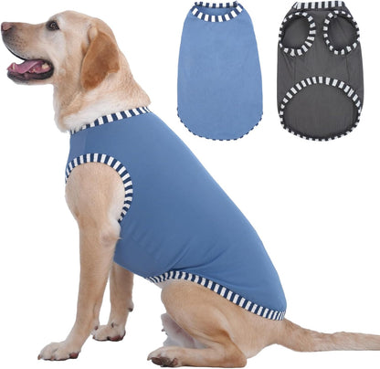 246502 - KATZINST Bluza me 2 copë për qen të mëdhenj, bluza UV, elastike dhe pa mëngë, për mot të nxehtë, për Border Collie, ngjyrat gri dhe blu, 2XL