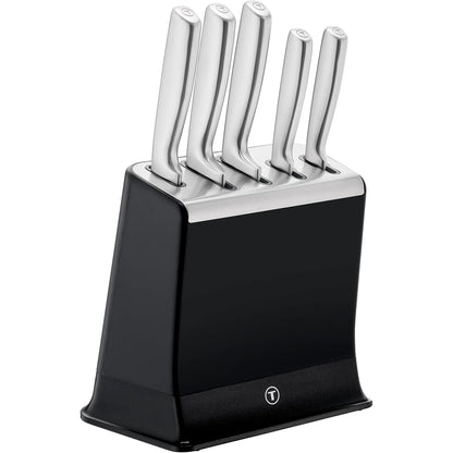 250050 - TEFAL EverSharp, Set thikash prej çeliku inox me 5 pjesë, Bllok me Mprehës të Integruar, 5 thika, Teh jetëgjatë, K2976S04