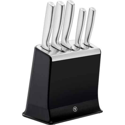 250050 - TEFAL EverSharp, Set thikash prej çeliku inox me 5 pjesë, Bllok me Mprehës të Integruar, 5 thika, Teh jetëgjatë, K2976S04