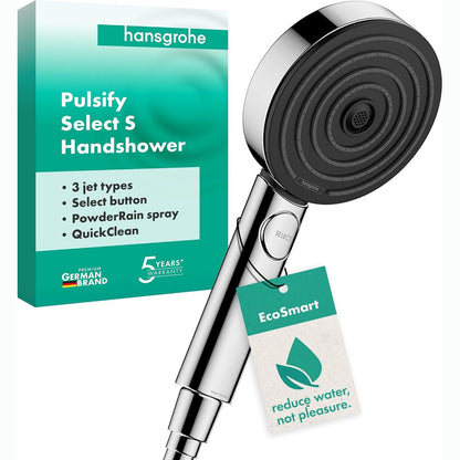293165 - HANSGROHE Pulsify Select S - kokë dushi që kursen ujë 6.9 l/min (EcoSmart), dush dore me 3 modele spërkatjeje, kokë dushi 105 mm, krom, 24111000