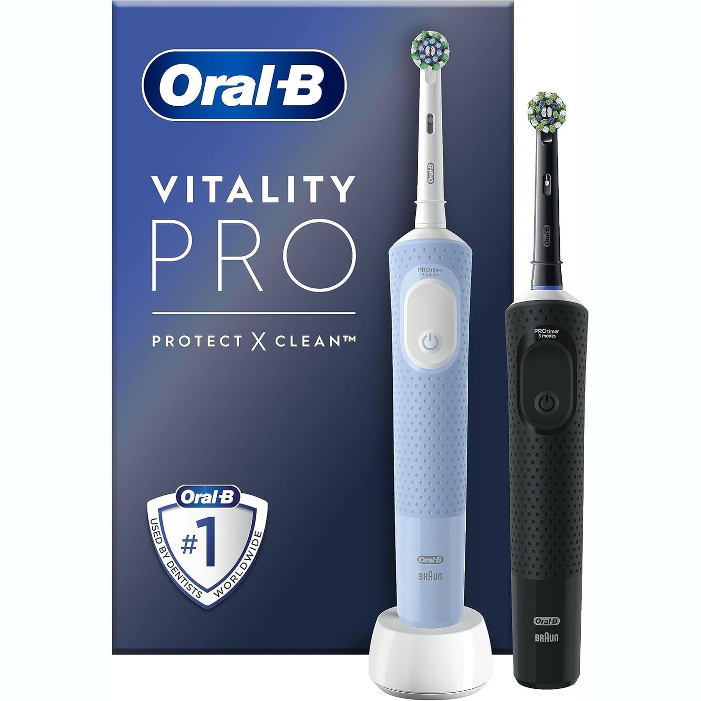 271303 - ORAL-B Furçë dhëmbësh elektrike e rikarikueshme Vitality Pro, e zezë dhe blu, 2 koka furçe, Pako me dy furça
