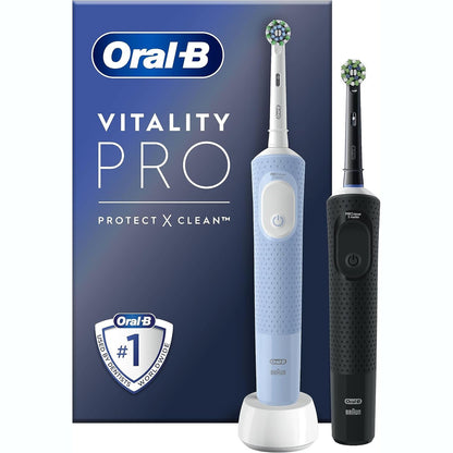 316000 - ORAL-B Pako Binjake e Furçave Elektrike Vitality Pro, përfshin 2 Koka Furçe, 3 Mënyra Pastrimi, E Zezë dhe Blu