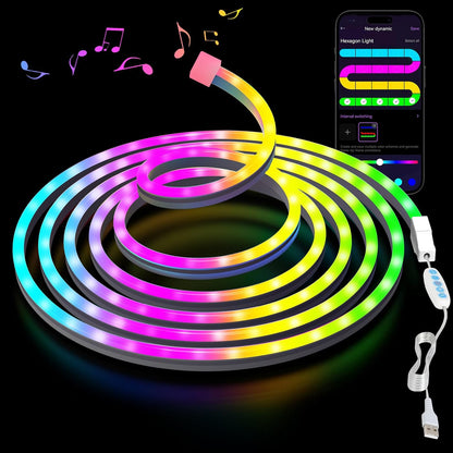 168964 - SHIRIT LED NEON 1m - Shirit Neon RGB me Kontroll nga Aplikacioni, Efekte të ndryshme të Dritës, Sinkronizim me Muzikë, për Dhomën e Ndenjjes, Dhomën e Fjetjes dhe Dekorim Muri