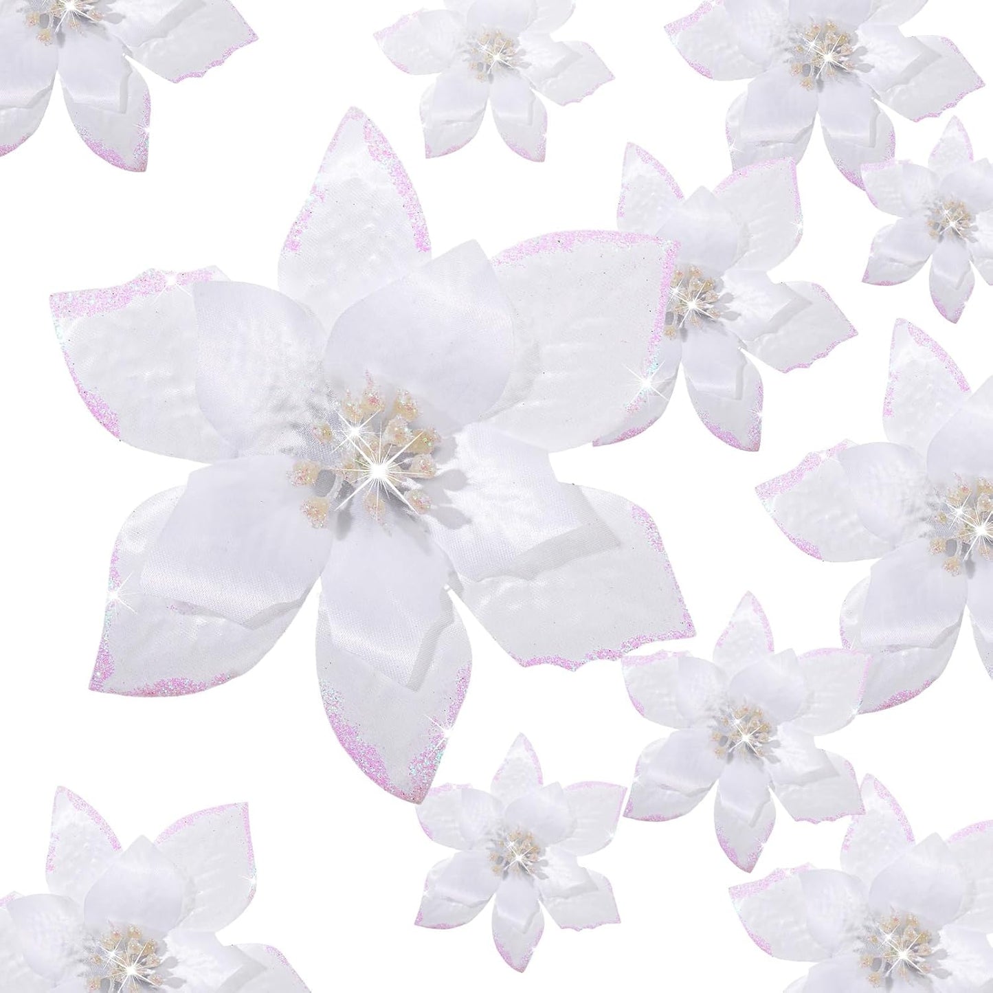 187771 - LULE YJESH 36 Copë për Krishtlindje, lule Poinsettia Artificiale me Shkëlqim dhe Kapëse, Madhësi 4, 6, 9 Inç, Zbukurime për Vitin e Ri dhe Dasmë, Ngjyra Blu Marine