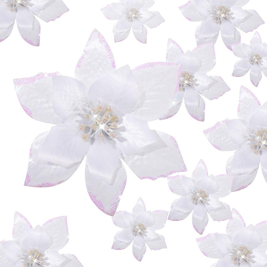 187771 - LULE YJESH 36 Copë për Krishtlindje, lule Poinsettia Artificiale me Shkëlqim dhe Kapëse, Madhësi 4, 6, 9 Inç, Zbukurime për Vitin e Ri dhe Dasmë, Ngjyra Blu Marine
