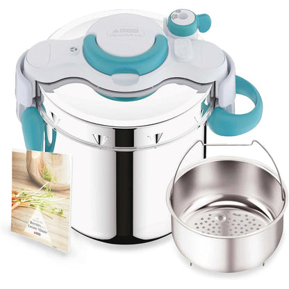 170046 - SEB ClipsoMinut' Easy+ Tenxhere me Presion prej Çeliku Inox, 6L, Hapje e Lehtë me Një Dorë, e Përshtatshme për Induksion, Prodhuar në Francë, Ngjyra Blu P4900716