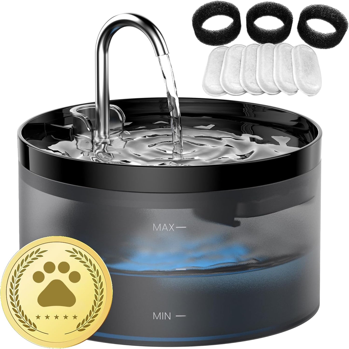 246970 - GIOTOHUN Shatërvan Uji për Mace, 2L, 64 oz, Filtrim i Trefishtë, i Heshtur, i Zi