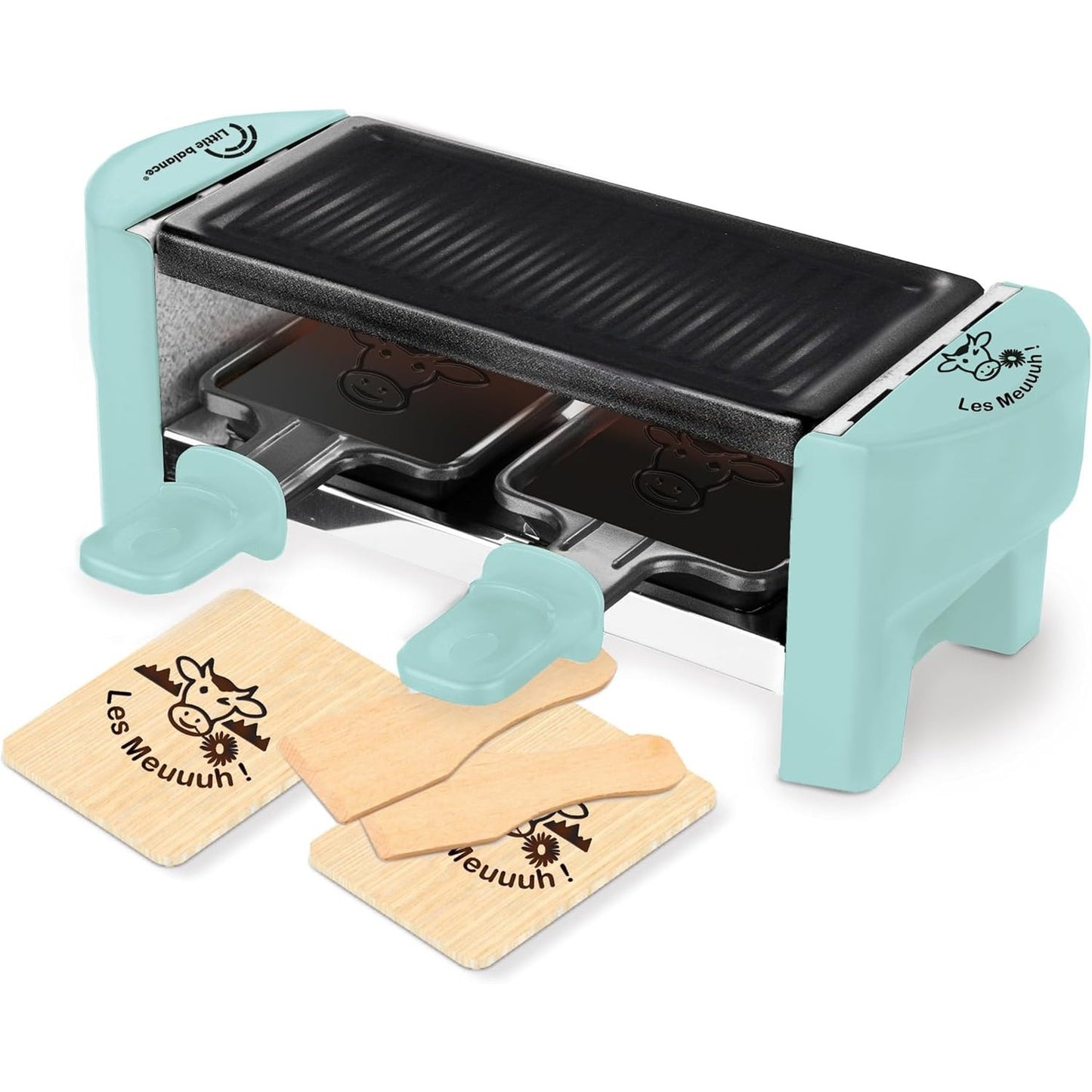 162846 - LITTLE BALANCE 8617 - Kruajtëse Raclette për 1 ose 2 Persona, 320W, me Skarë të Lëvizshme, 2 Shpatulla, 2 Pjata dhe Shtresën Jo-ngjitëse, Blu