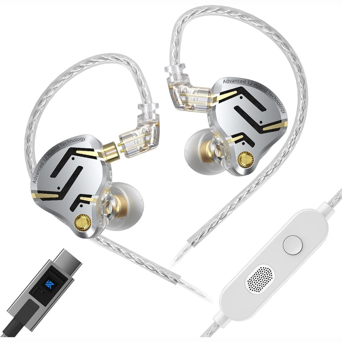 299098 - YINYOO Kufje me Tel KZ ZS12 Pro 2 USB C, 5BA+1DD me Mikrofon për Lojëra dhe Muzikë, Kufje Tipi C për Galaxy S22/S21/S20 (Argjend)