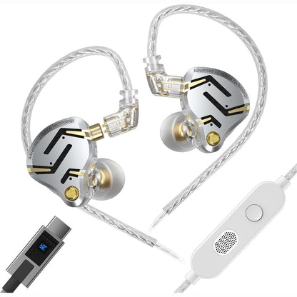 299098 - YINYOO Kufje me Tel KZ ZS12 Pro 2 USB C, 5BA+1DD me Mikrofon për Lojëra dhe Muzikë, Kufje Tipi C për Galaxy S22/S21/S20 (Argjend)