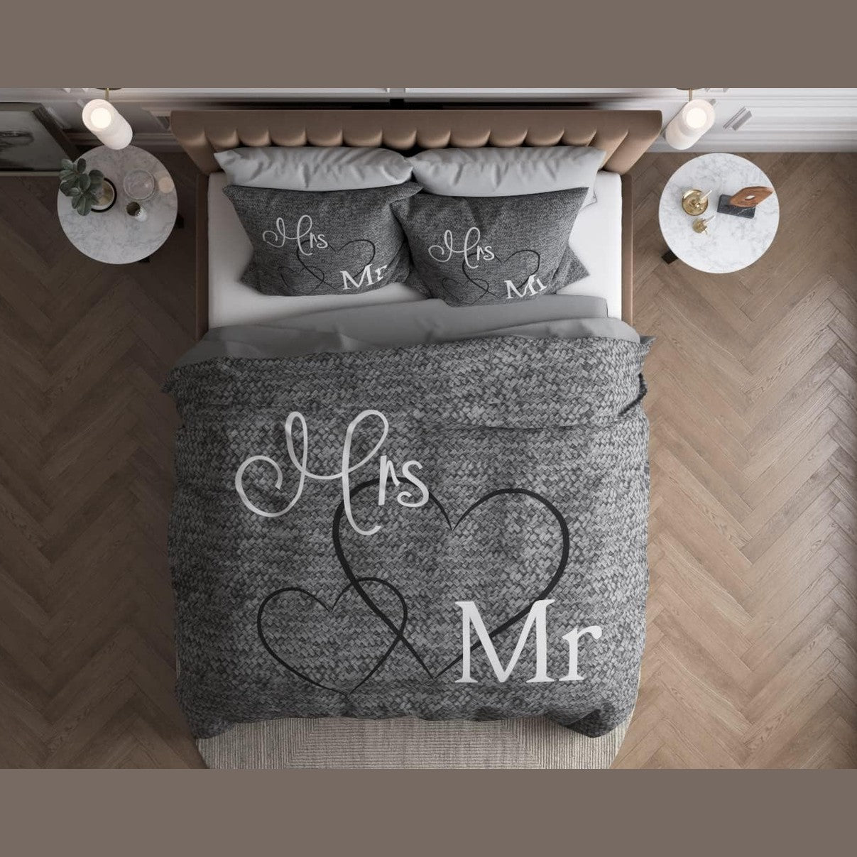 251062 - Z. dhe Znj. Set çarçafësh për gjumë 200x200 cm, 3 copë - 100% Pambuk - 1x Mbulesë jorgani 200x200 cm + 2x Mbulesa jastëku 80x80 cm - Oeko-TEX®, Zinxhir, Kujdes i lehtë